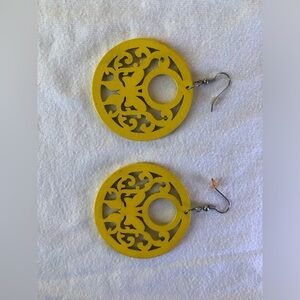 Vintage yellow wooden swirl earrings